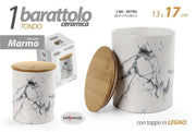 BARATTOLO IN CERAMICA EFFETTO MARMO CON TAPPO DI LEGNO ERMETICO 13X13X17CM