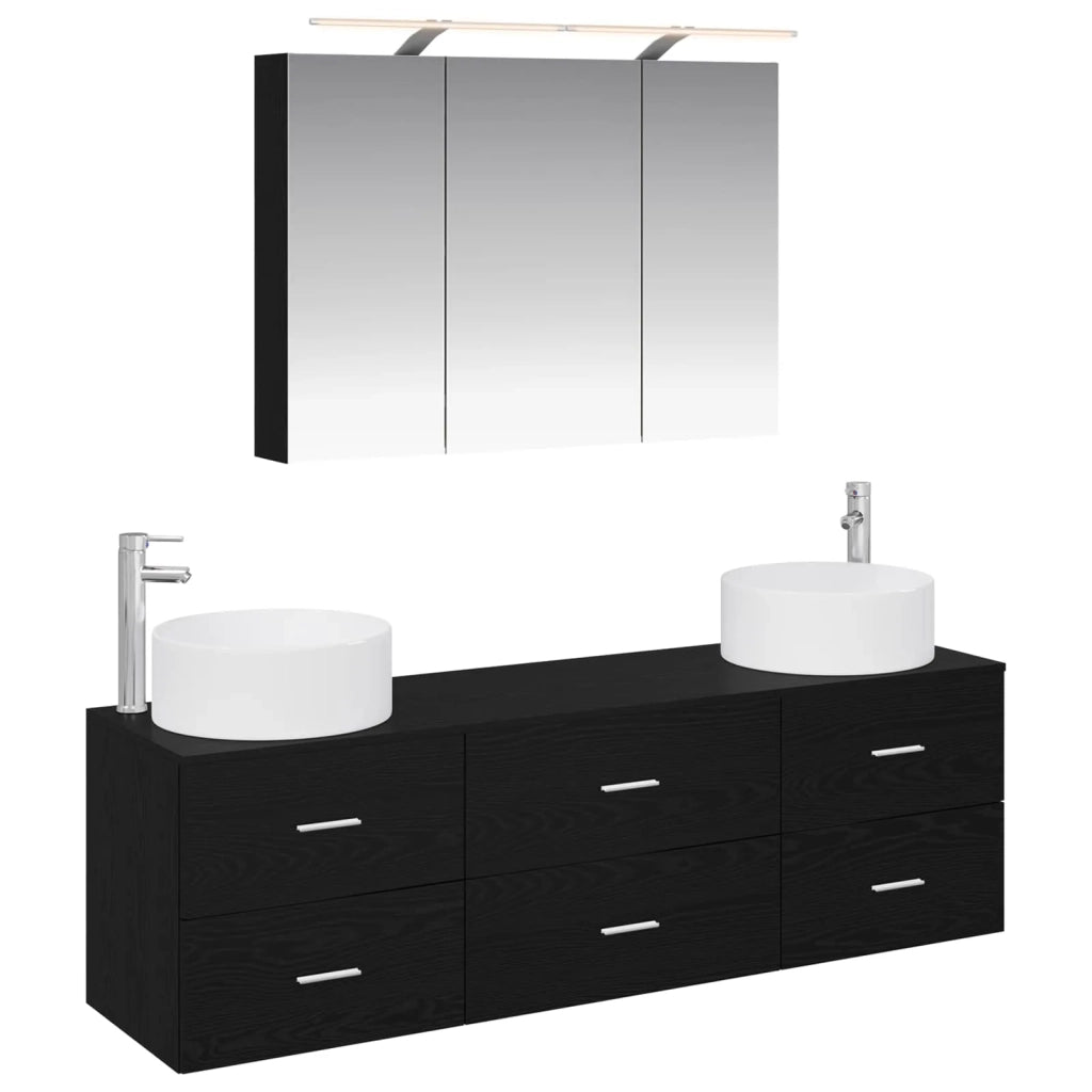 Set di mobili per il bagno 4 pcs Rovere Nero 3407056