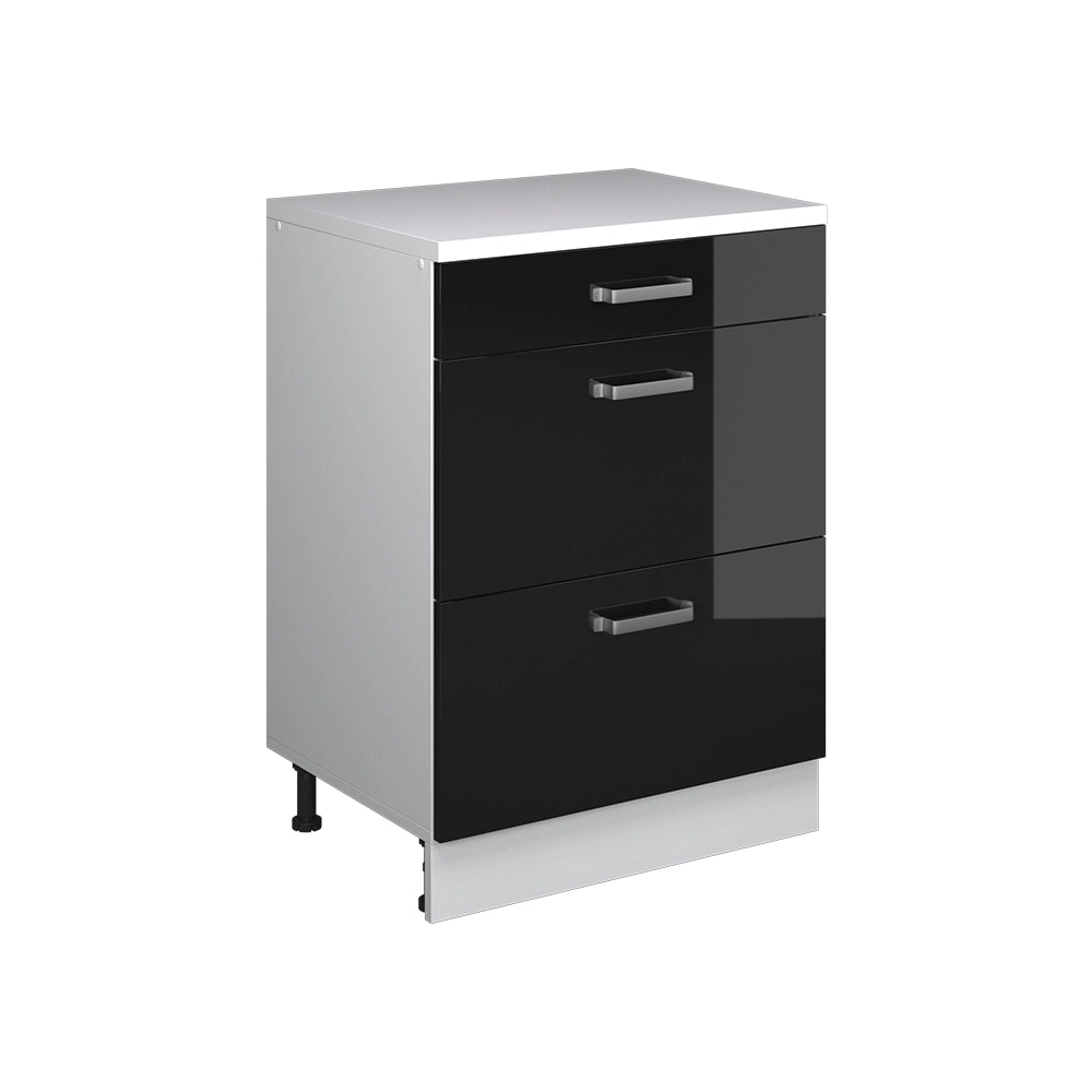 Mobile per mansarda Rion Nero lucido/Bianco 60 x 83.8 cm senza inclinazione con 3 cassetti Vicco