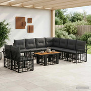 Set Divano da Giardino 10 pz Nero e Grigio scuro polyrattan 3437991