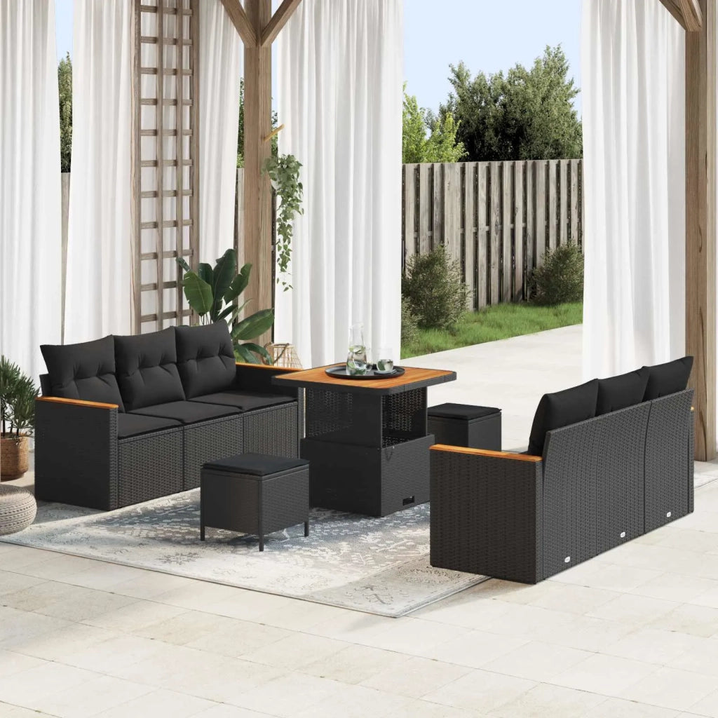 Set Divano da Giardino con cuscino 11 pcs Nero polyrattan 3364944
