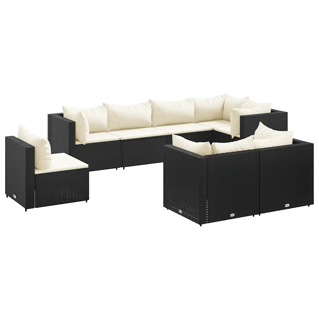 Set Mobili da Giardino con Cuscini 8 pz Nero in Polyrattan 3308192