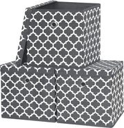 3 cassetti di archiviazione con coperchio, grandi, 27 l, scatole di archiviazione, scatola pieghevole, stoffa, contenitore di archiviazione, 30 x 30 x 30 cm, per giocattoli, abbigliamento, libri, asciugamani, armadio (grigio)