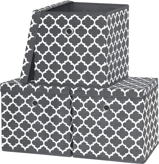 3 cassetti di archiviazione con coperchio, grandi, 27 l, scatole di archiviazione, scatola pieghevole, stoffa, contenitore di archiviazione, 30 x 30 x 30 cm, per giocattoli, abbigliamento, libri, asciugamani, armadio (grigio)