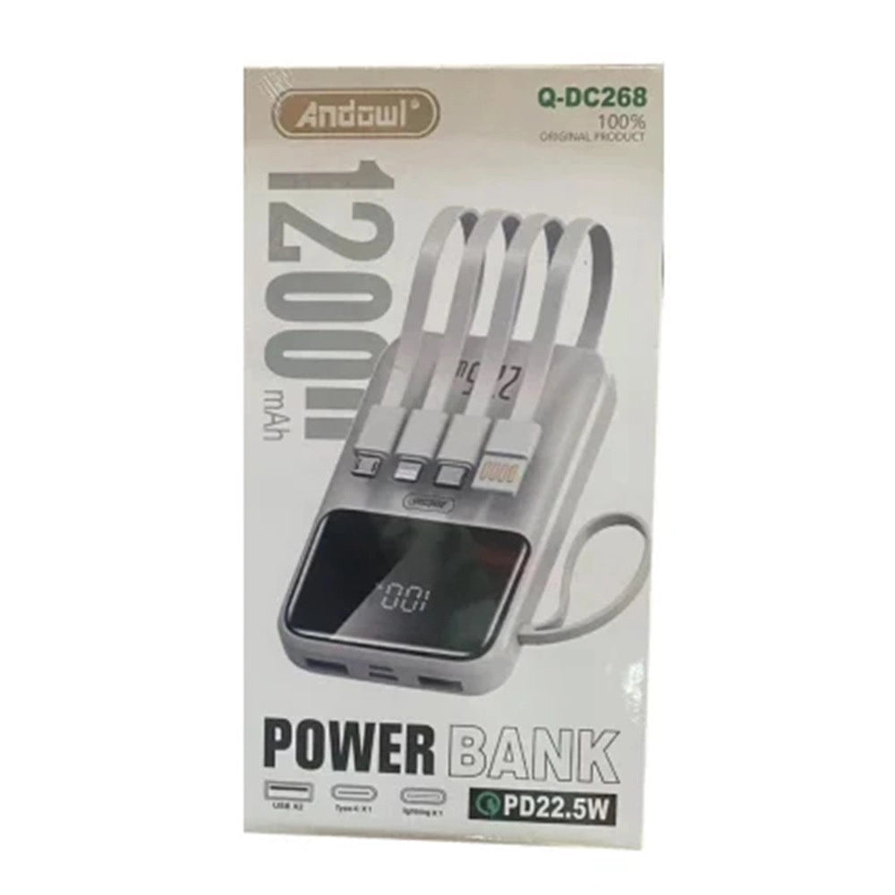 Trade Shop - Power Bank A Ricarica Rapida 12000mah Pd22,5w Con 4 Cavi Integrati Display Led Q-dc268 -