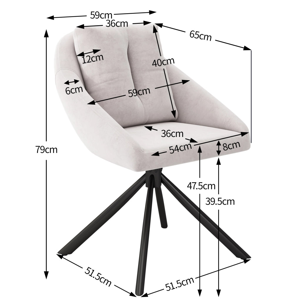 SEDIA GIREVOLE DA PRANZO BEIGE IN VELLUTO E METALLO Set 4 pezzi