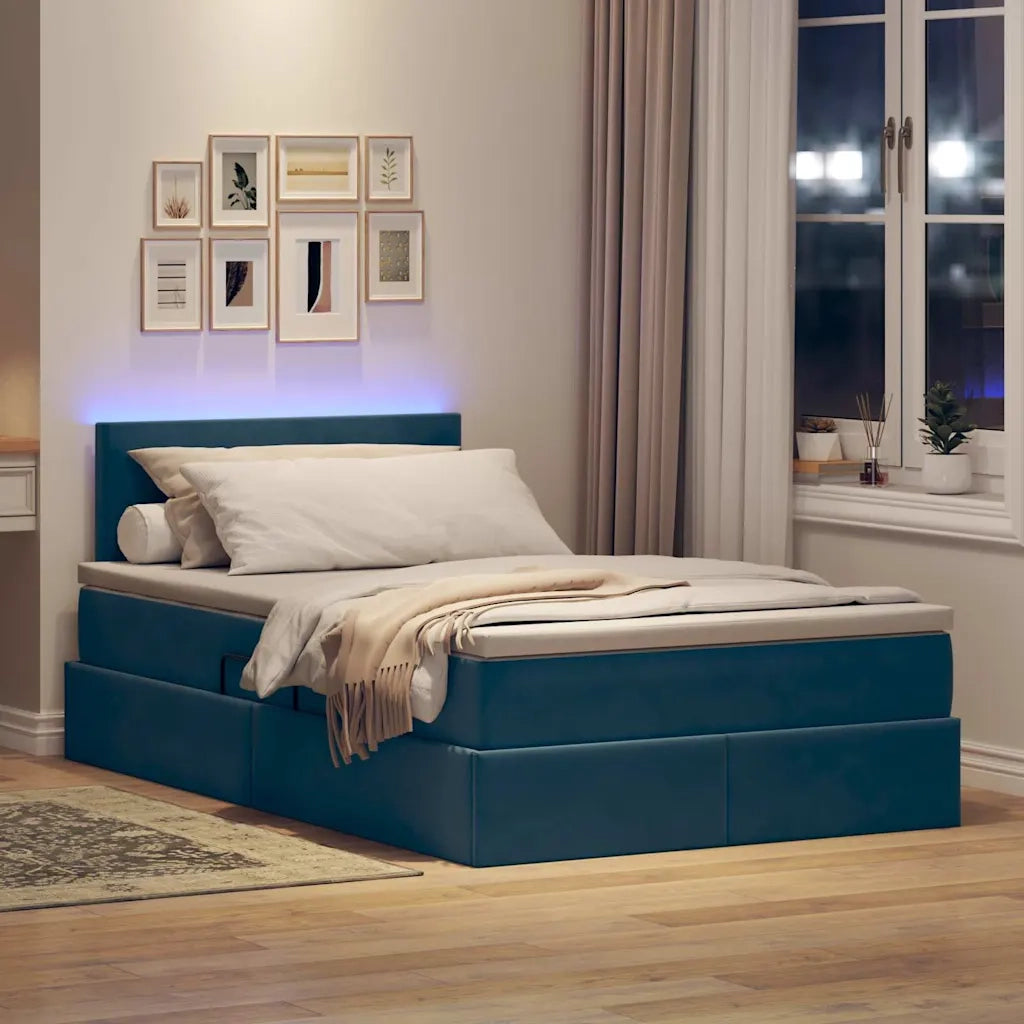 Letto con contenitore e LED Blu Scuro 120 x 200 cm Velluto 3371329