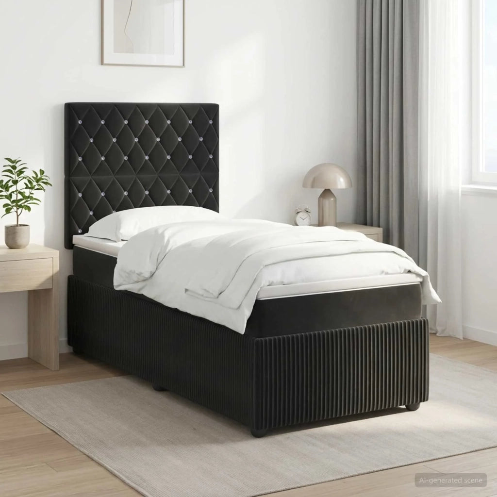 Letto box spring con materasso Nero 100 x 200 cm Velluto 3454543