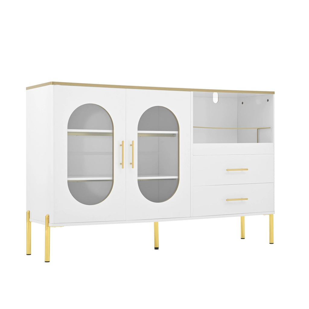 Credenza 2 Cassetti 2 Ante in Vetro con Passacavi per Soggiorno Sala da Pranzo e Ingresso