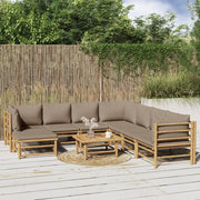 Set Salotto da Giardino 9pz con Cuscini Tortora Bambù 3155132