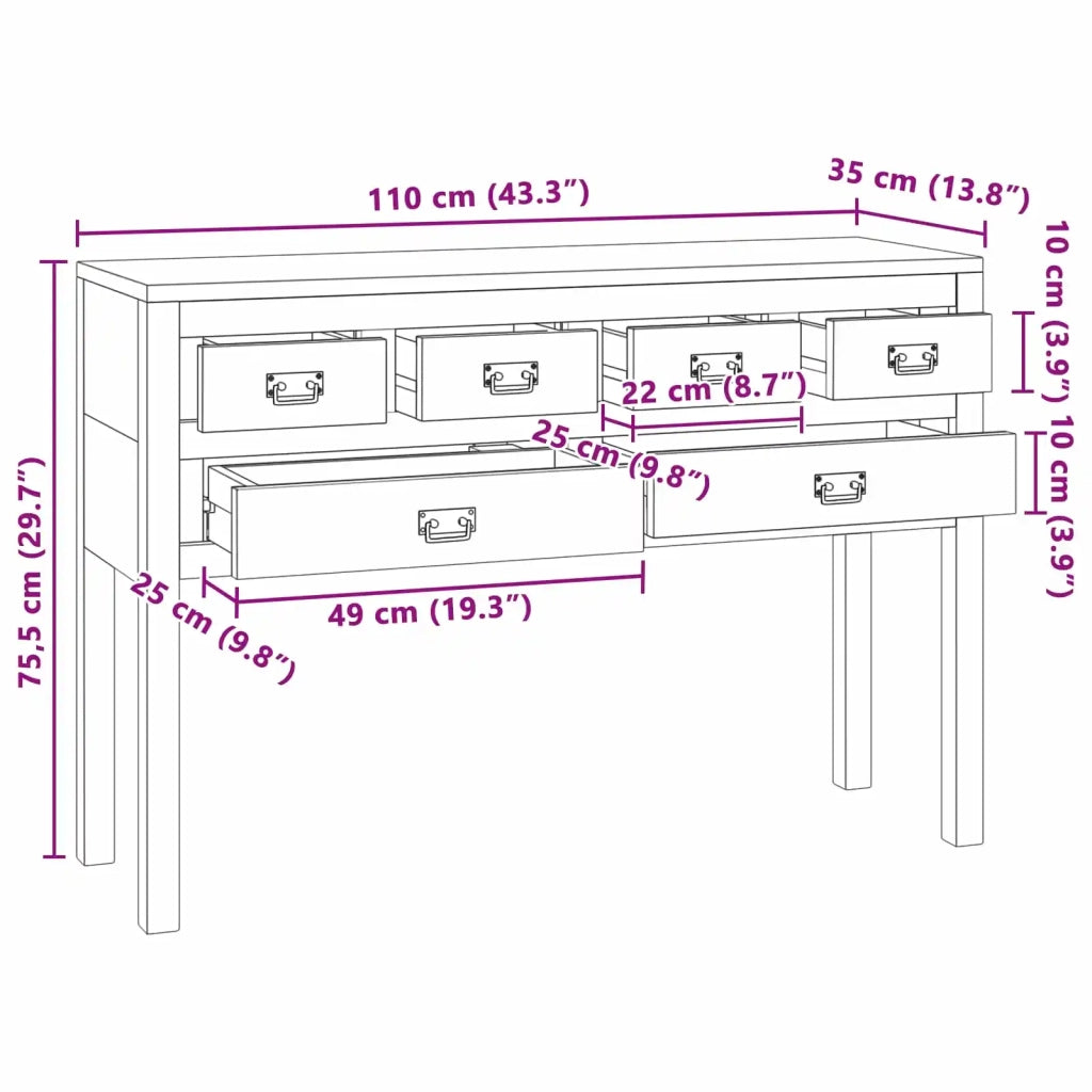 Credenza Naturale 110 x 35 x 75,5 cm Legno di teak solido 42024261