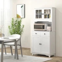 Credenza indipendente Cucina Alta con 2 armadi e 2 porte, un ampio piano e 2 cassetti, ripiani regolabili, 74,5x 40x172cm, Bianco| Aosom Italy