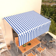 Tenda da Sole Retrattile Manuale e Parasole 4,5x3m Blu e Bianca cod mxl 43777