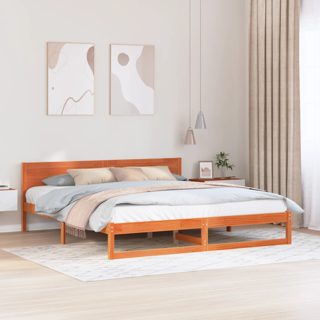 Struttura Letto Marrone lucido Legno massello di pino 200 x 200 cm