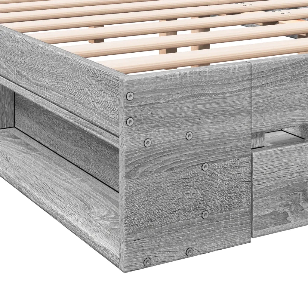 Letto matrimoniale | Letto per adulti | Giroletto Cassetti Grigio Sonoma 140x200 cm Legno Multistrato