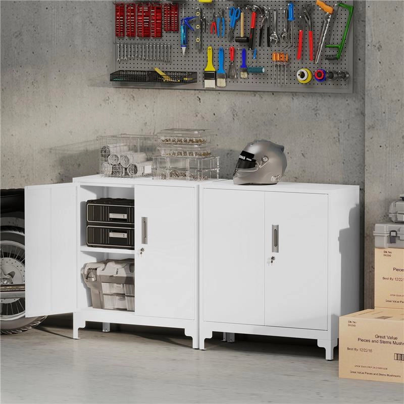 MOBILE DA UFFICIO PORTADOCUMENTI CON 3 RIPIANI, 2 ANTE E CHIAVI, 80X35X91 CM, BIANCO