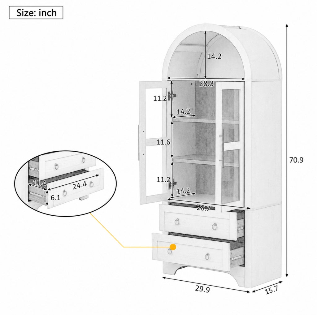 Credenza alta con ripiani regolabili e cassetti 76,2 x 40,1 x 180 cm bianca
