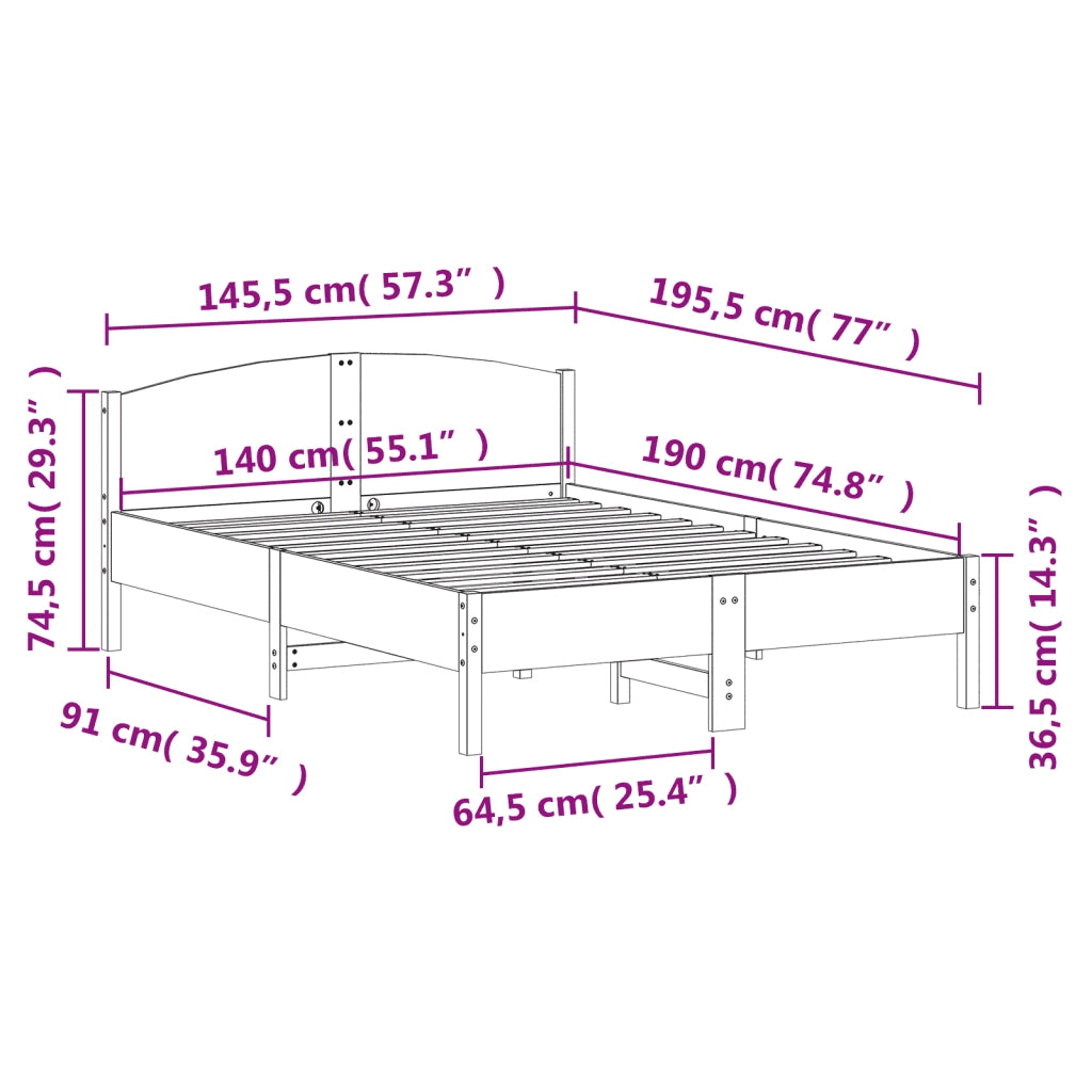Letto senza Materasso Marrone Cera 140x190 cm in Legno di Pino 842605