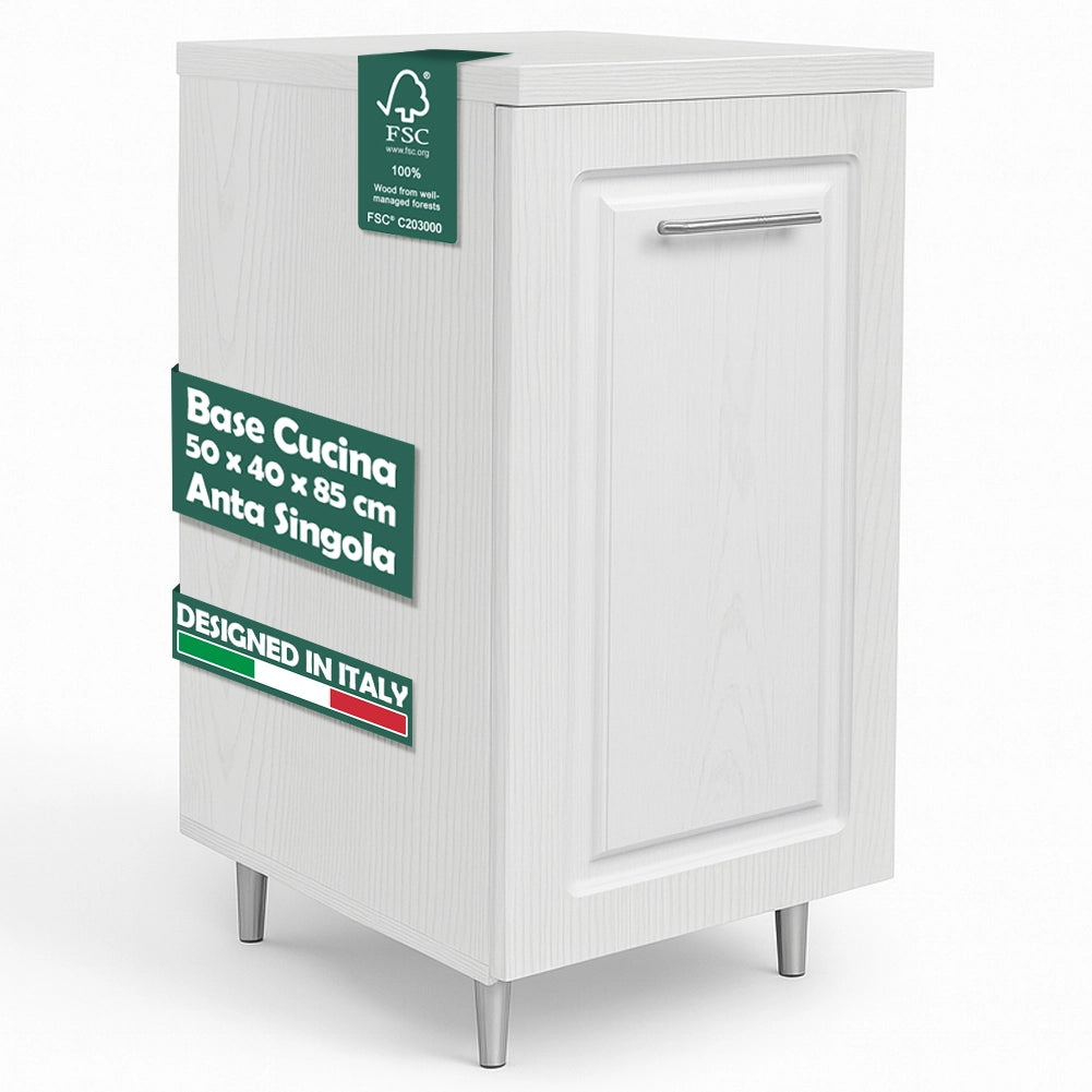 Mobile Base Cucina Componibile Boiserie Bianco Frassinato con 1 Anta 2 Scomparti