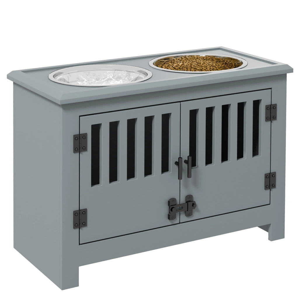 Casetta per cani con ciotole e vano portaoggetti ¨C zephmum ¨C 35.5x60x30 cm, grigio