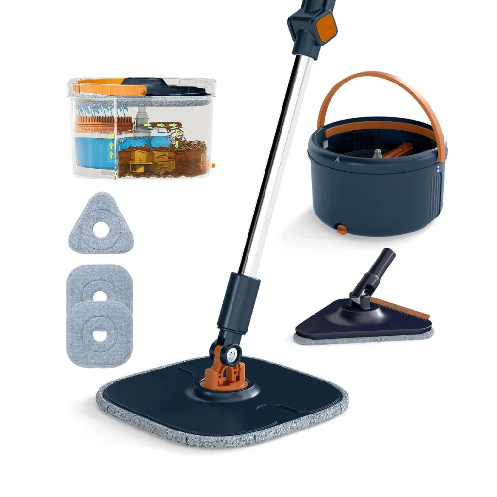 Set secchio e mocio 35,5 x 20 cm sistema di risparmio idrico testina triangolare e rettangolare in PP blu navy 20_0018366