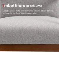 Poltrona a Dondolo Imbottita, Design Vintage in Legno e Poliestere Grigio, per Interni, Ufficio, Soggiorno, 64x86x80cm