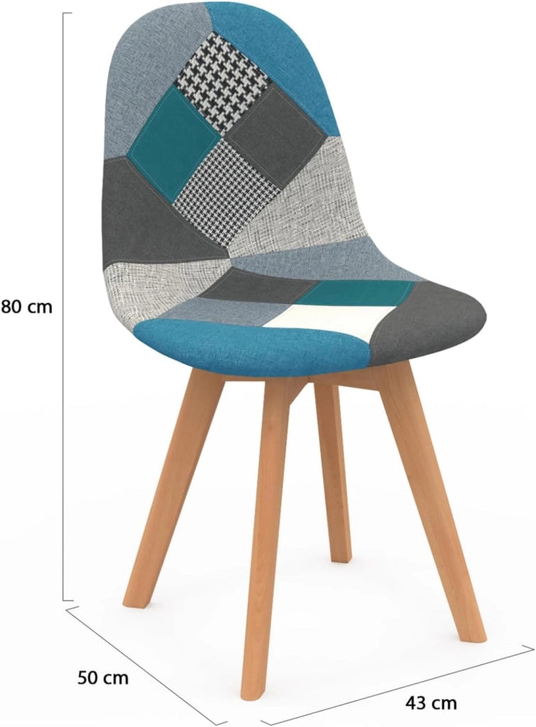 Set di 2 sedie da pranzo scandinavo con motivo patchwork blu SARA