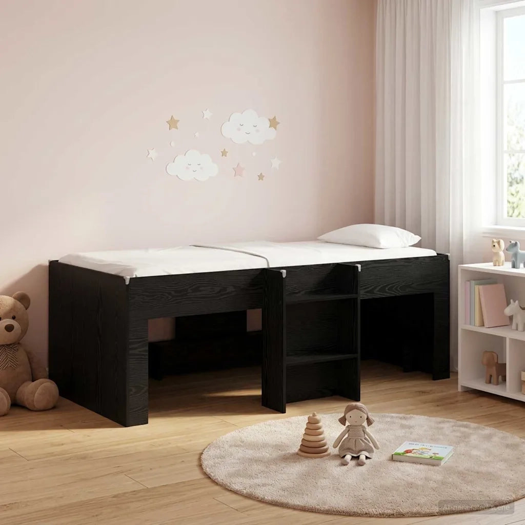 Letto Alto per Bambini 2 pcs Rovere Nero 98.5 x 200 cm