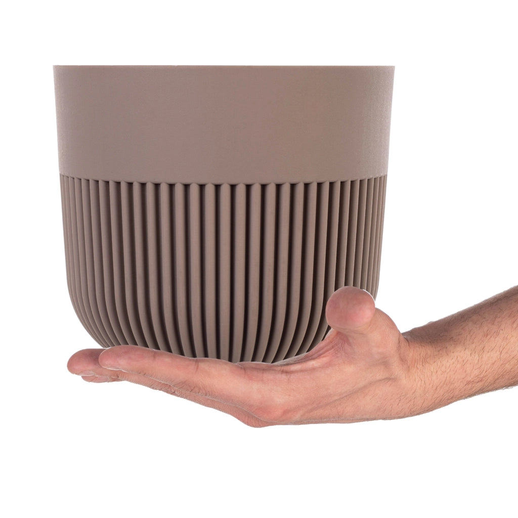 Vaso da fiori KADAX, coprivaso, 17 cm, plastica, rotondo, a coste, beige