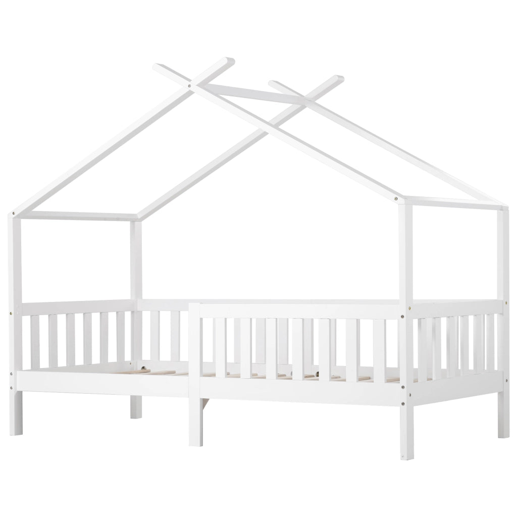 Letto casetta per bambini 90 × 200 cm 1 posto con barriera di sicurezza e spazio sottoletto; senza materasso; bianco