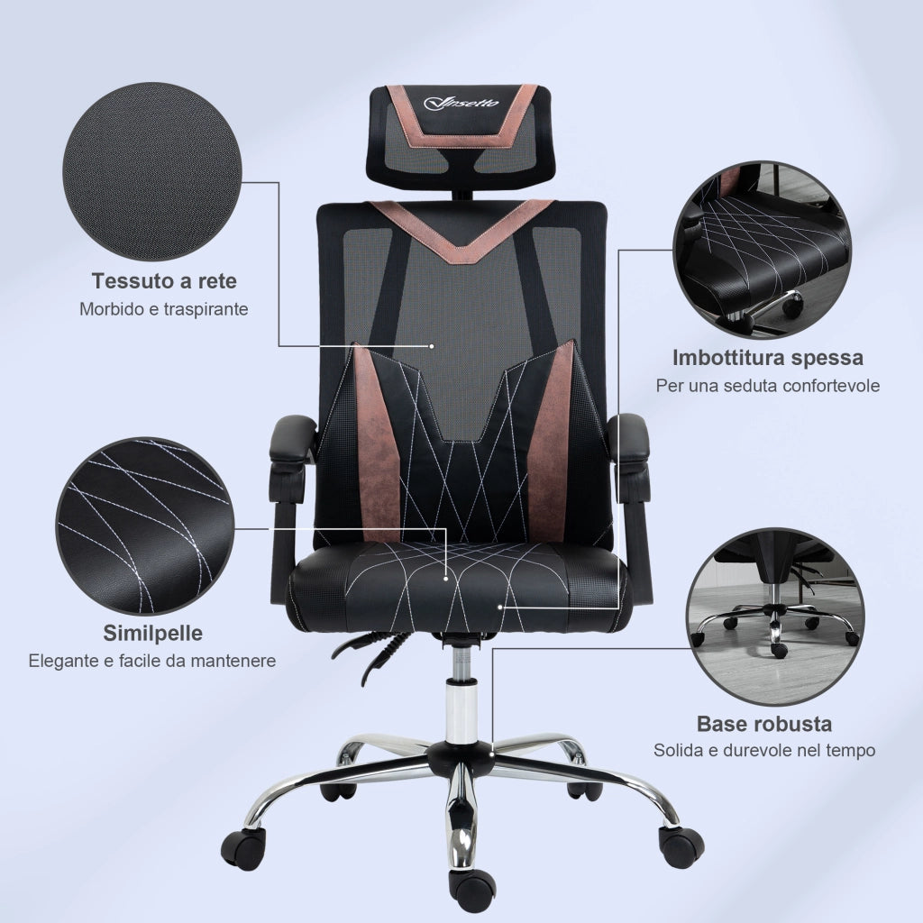 Sedia da Ufficio Ergonomica con Schienale a Rete ¨C Zephmum ¨C Grigio 58x62.5x112-120cm