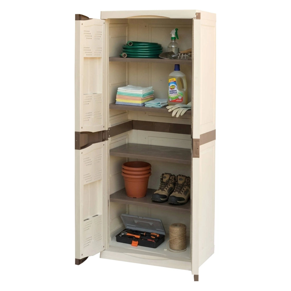 Mobile da Giardino Adenina, Armadio da Esterno 4 Ripiani Made in Italy, 70x47x179h cm Beige