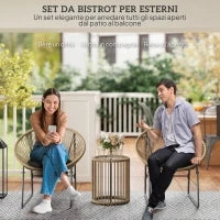 Set da Giardino 3 Pezzi in Rattan e Acciaio con 2 Sedie con Cuscini e Tavolino da Caffè a Cilindro, Multicolore
