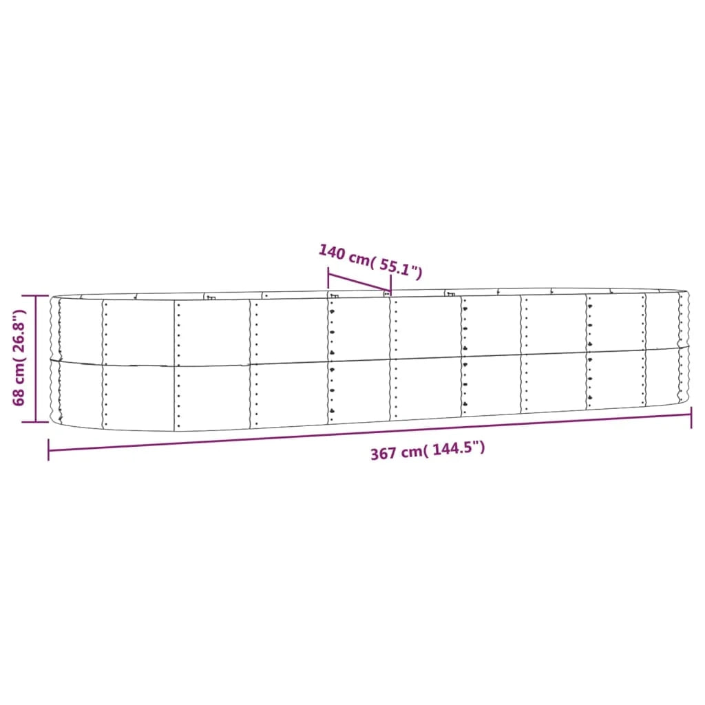 Fioriera rialzata per piante fiori patio giardino 367 x 140 x 68 cm acciaio verniciato a polvere grigio 02_0039443