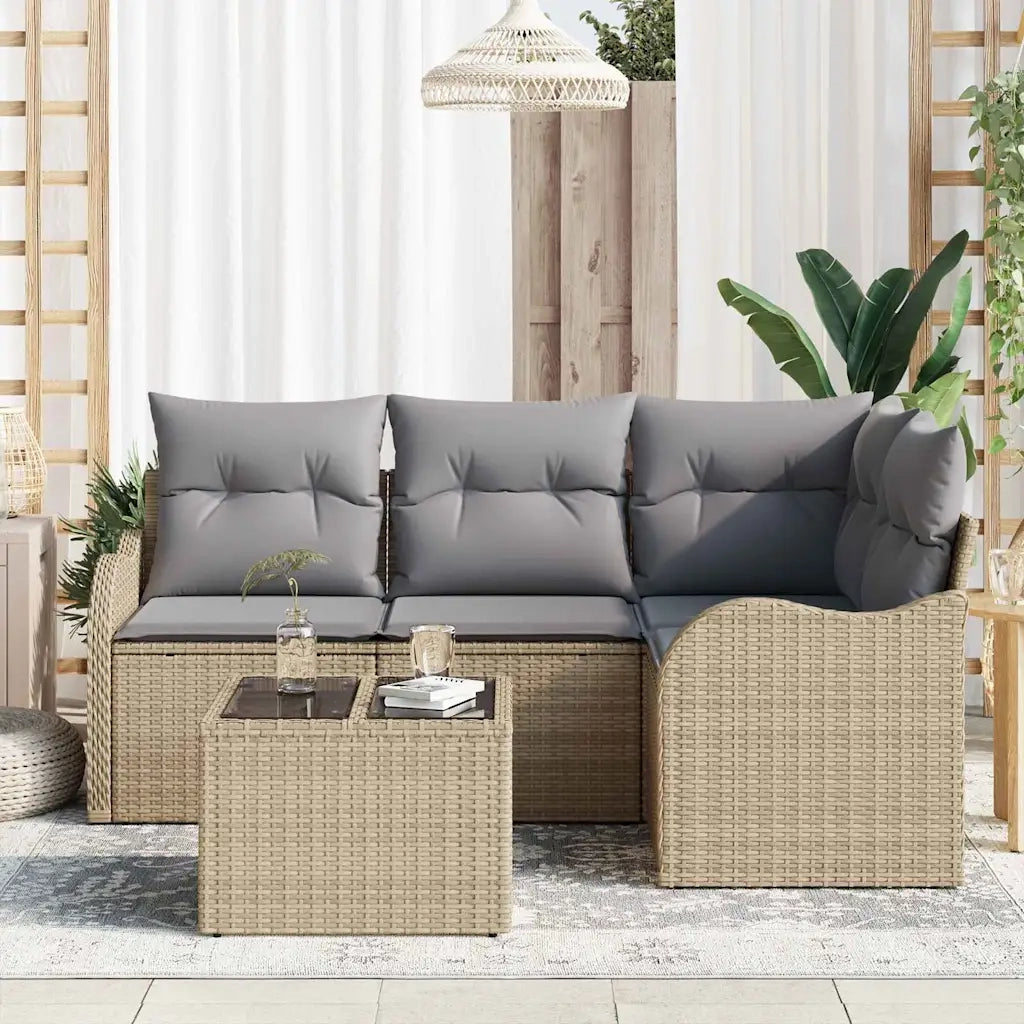Set Divano da Giardino con cuscino 5 pcs Beige Poly Rattan 3345690