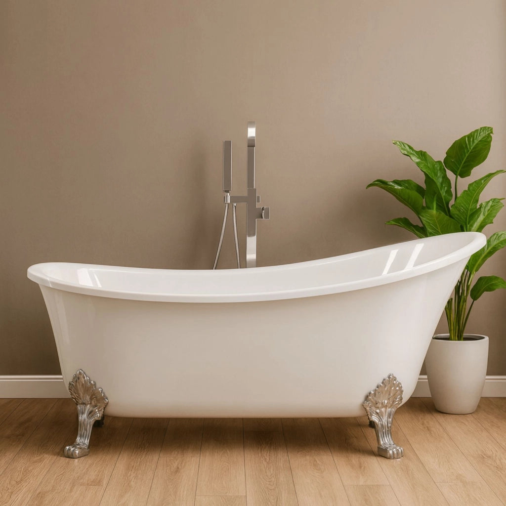 Vasca da bagno free standing ovale con piedini bianco lucido 160 x 75 x 84cm