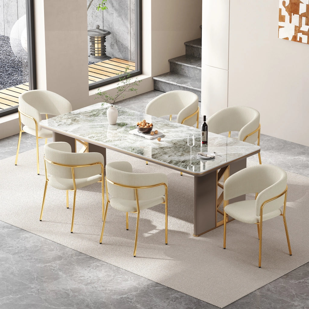 Sedia da pranzo con schienale ergonomico e piedini regolabili, in velluto a coste, metallo e legno, Beige