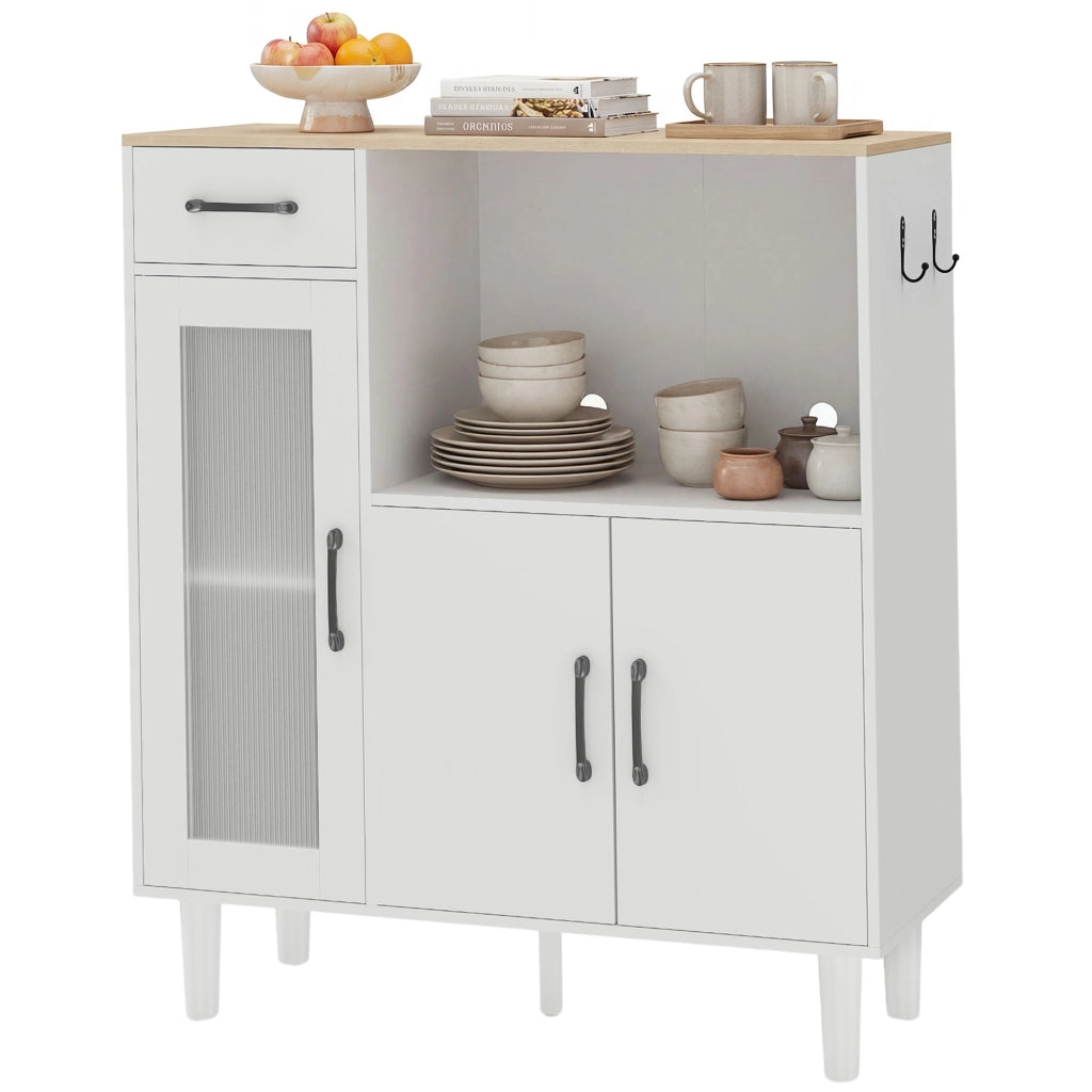 Cassettiera con ante e cassetti ¨C zephmum ¨C bianco e rovere 80x34x91 cm