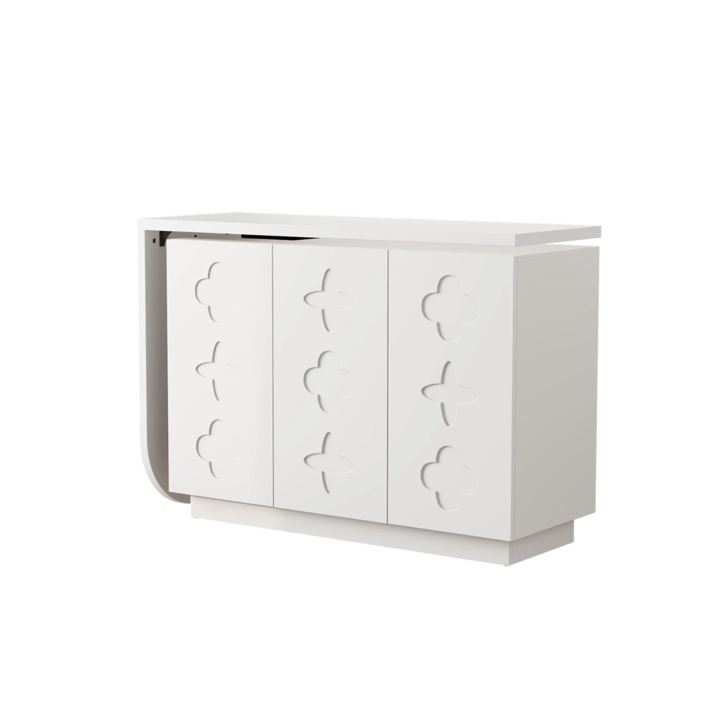 Scrivania 110x40x75 cm girevole e pieghevole; con contenitori; MDF bianco