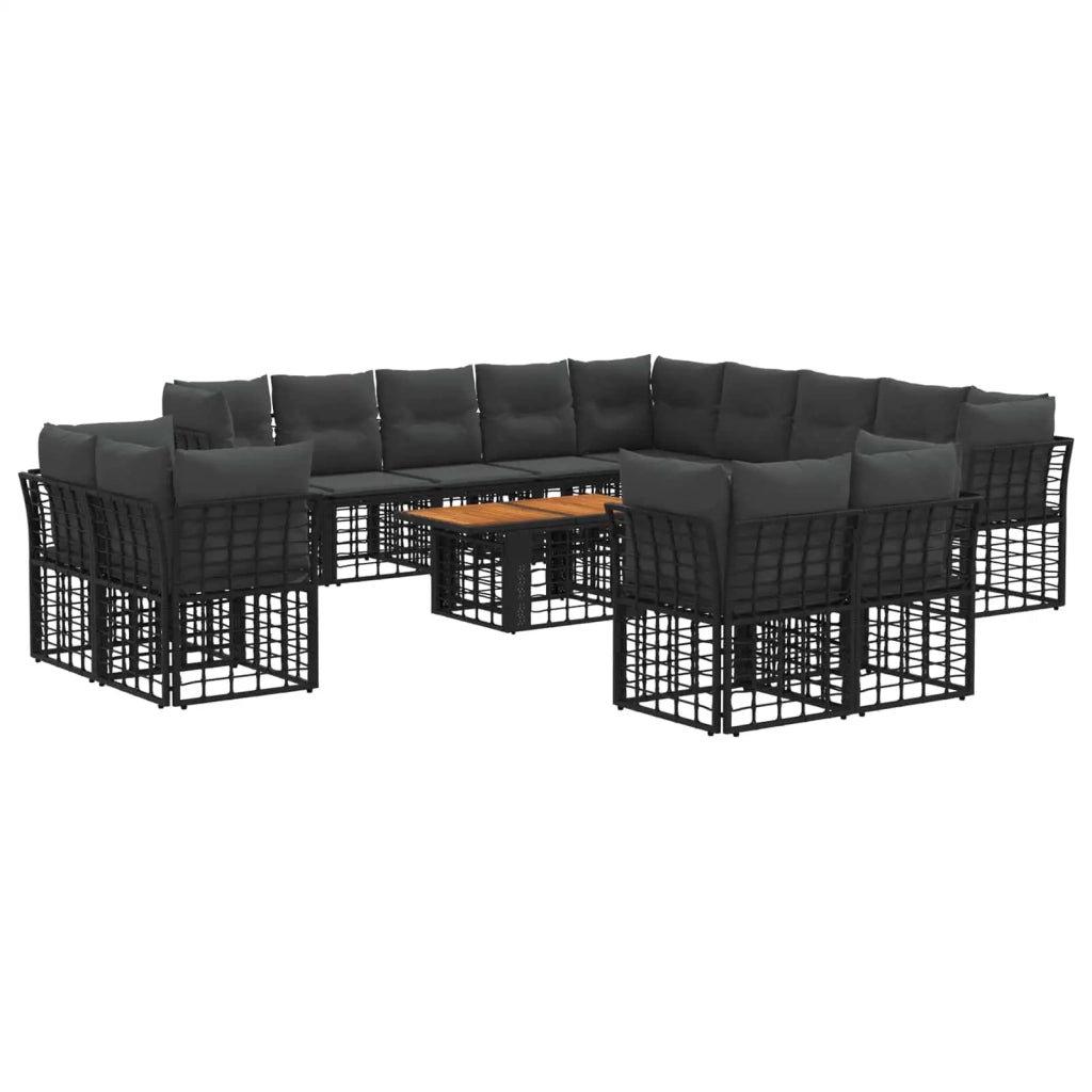 Set Divano da Giardino 14 pz Nero e Grigio scuro polyrattan 3437933