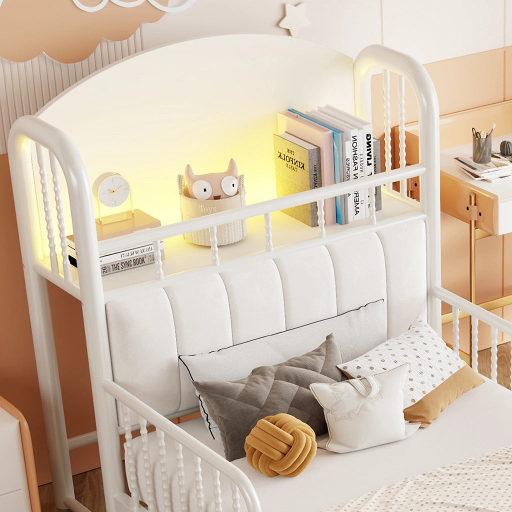 Letto singolo in metallo con testiera LED ¨C Minimal ¨C Bianco 90x200 cm