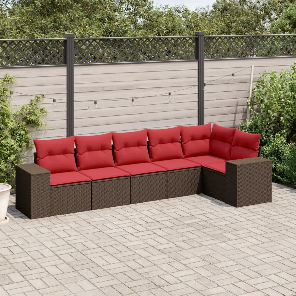 Set Divani da Giardino 6 pz con Cuscini Marrone in Polyrattan 3222593