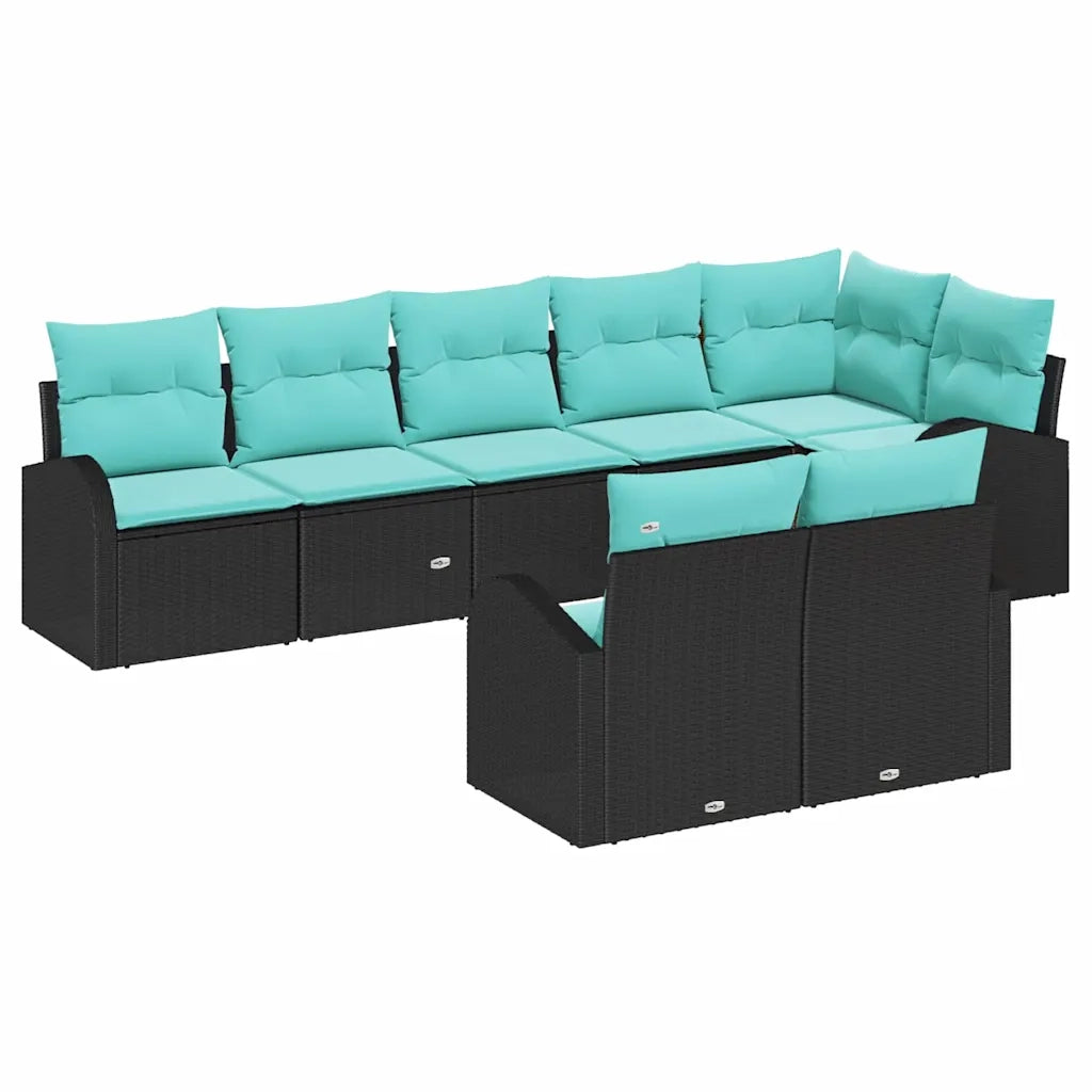 Set Divano da Giardino 8 pcs Nero e Turchese polyrattan 3354765