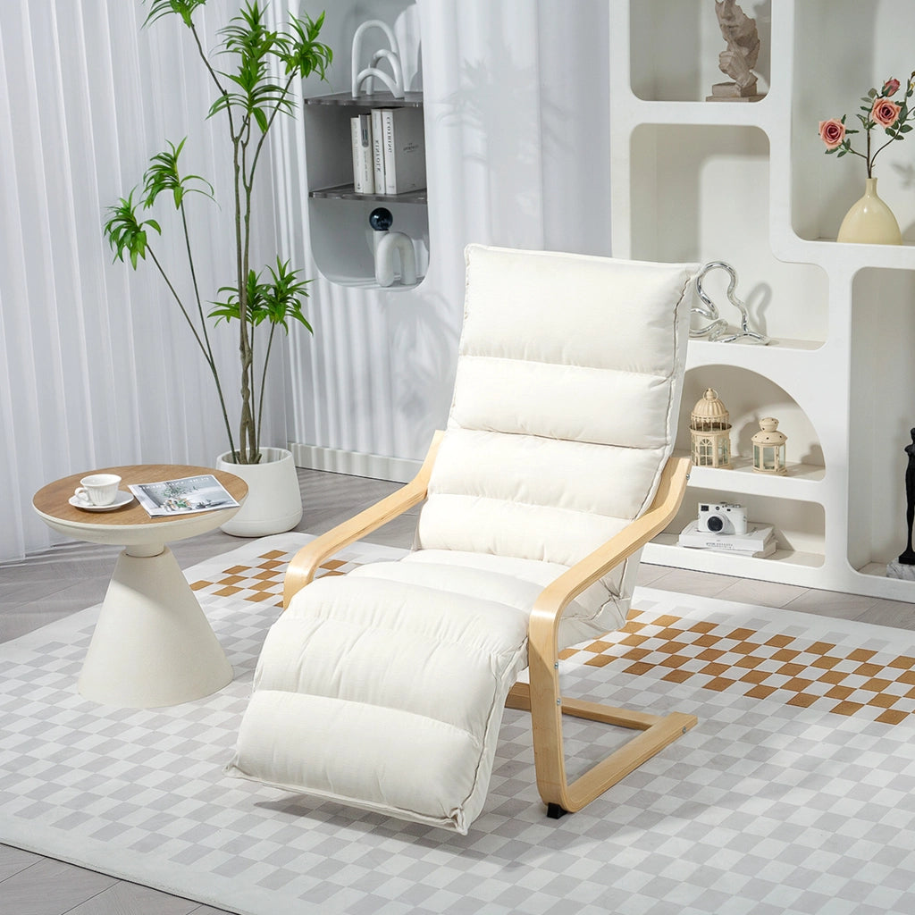 Poltrona reclinabile in velluto con poggiapiedi regolabile ¨C Minimal ¨C 67x93x105cm, crema