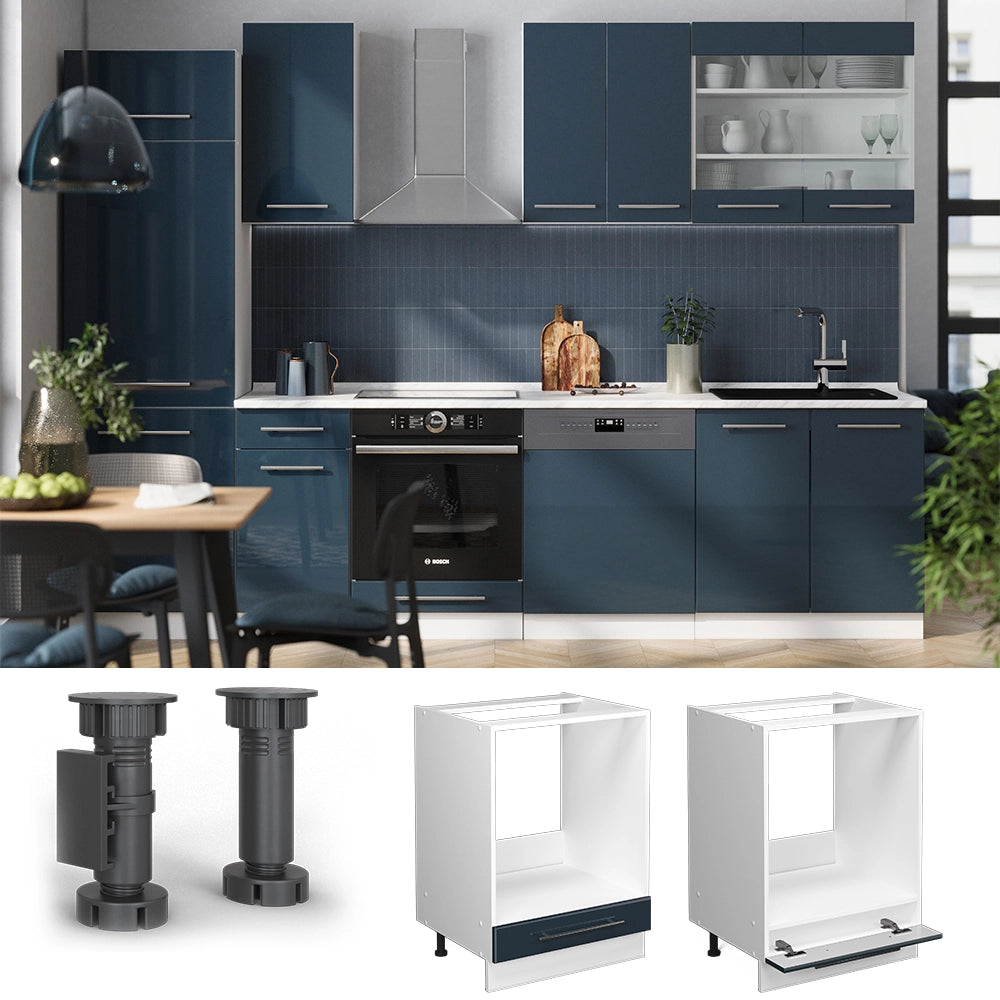 Mobile per forno da incasso Fame-Line Blu scuro lucido/Bianco 60 cm, PL Rovere Vicco