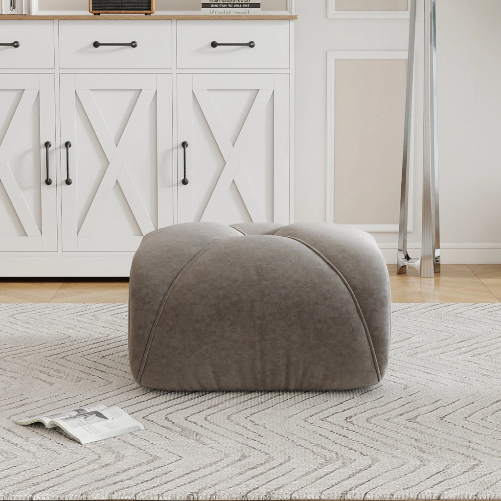 POUF Imbottito in Chenille Taupe