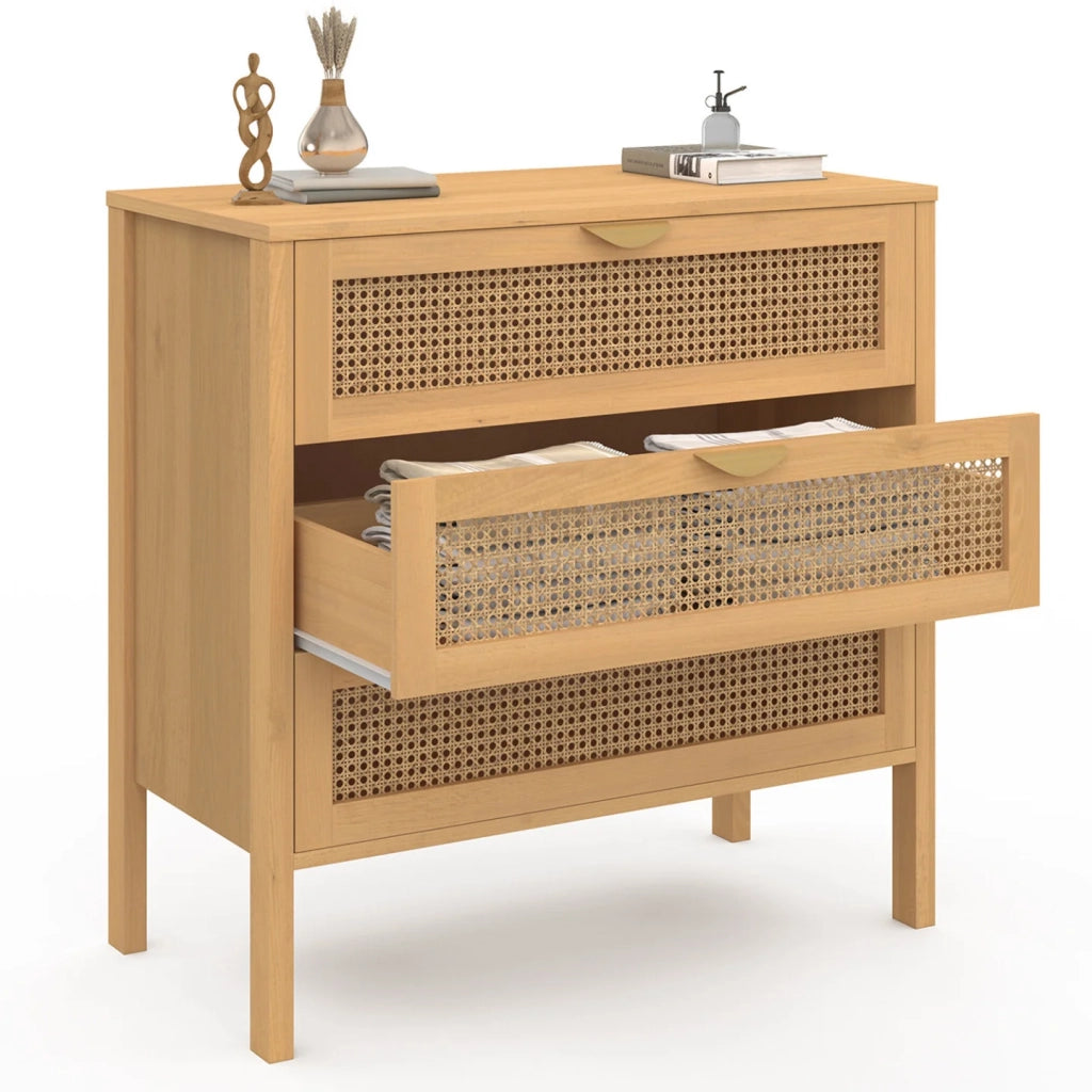 IDMarket - EDHEN Cassettone a 3 cassetti, 80 cm, in vimini color legno