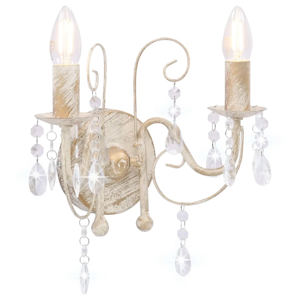 Lampada da Muro con Perle Bianca per 2 Lampadine E14 cod mxl 72557