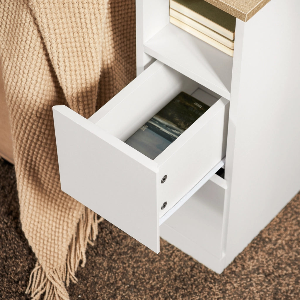 SoBuy Comodino Sottile comodino per camera da letto con 2 Cassetti e ripiano comodini per camera da letto e soggiorno Tavolino divano Bianco L20 x P35 x A60 cm FBT149-WN