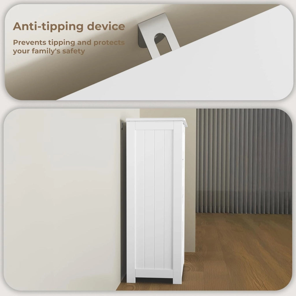 Armadietto per bagno con 4 cassetti, Armadietto autonomo, Armadietto laterale con anta e divisore regolabile, per bagno, ingresso, 30x60x85CM,Bianco
